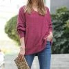 42POPS | Magenta Melange V-Neck Hi-Low Pocket Sweater - Women