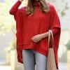42POPS | Dark Red Melange Cowl Neck Long-Sleeve Hi-Low Poncho - Women