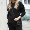42POPS | Black Crewneck Pocket Sweatshirt - Women