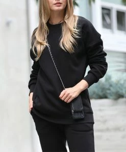 42POPS | Black Crewneck Pocket Sweatshirt - Women
