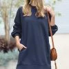 42POPS | Navy Over-Sized Crewneck Pocket Sweatshirt - Women