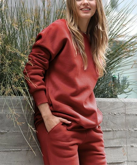 42POPS | Dark Rust Crewneck Pocket Sweatshirt - Women
