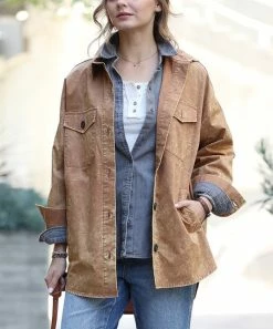 42POPS | Deep Camel Vintage-Wash Pocket Shacket - Women
