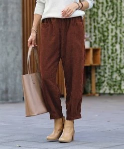 42POPS | Dark Rust Corduroy Pocket Pants - Women