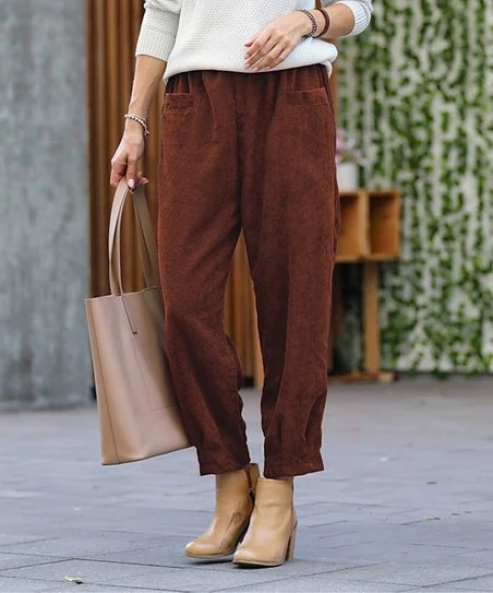 42POPS | Dark Rust Corduroy Pocket Pants - Women
