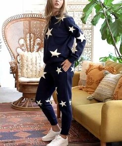 42POPS | Navy & Ivory Star Crewneck Sweatshirt & Pocket Joggers - Women