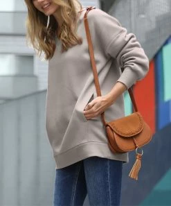 42POPS | Ash Mocha V-Neck Pocket Sweatshirt Tunic - Women