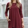 42POPS | Dark Burgundy Boatneck Long-Sleeve Pocket Tunic - Women