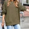 42POPS | Dark Olive Brushed Melange Over-Sized Drop-Shoulder Sweatshirt - Women