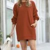 42POPS | Dark Rust Over-Sized Crewneck Pocket Sweatshirt - Women