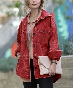 42POPS | Dark Rust Vintage-Wash Pocket Shacket - Women