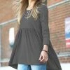 42POPS | Ash Gray Round-Neck Long-Sleeve Shirred-Waist Top - Women