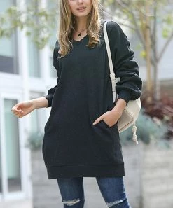 42POPS | Charcoal V-Neck Pocket Sweatshirt Dress - Women