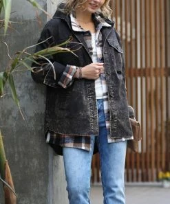 42POPS | Ash Black Vintage-Wash Pocket Shacket - Women