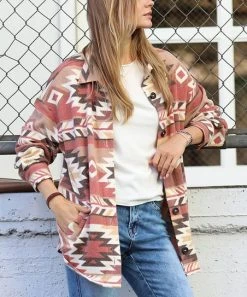 42POPS | Rust Geometric Pocket Oversize Shacket - Women