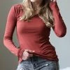 42POPS | Dark Rust V-Neck Long-Sleeve Top - Women