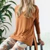 42POPS | Almond V-Neck Long-Sleeve Side-Slit Hi-Low Dolman Top - Women