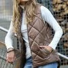 42POPS | Mocha Diamond-Pattern Pocket Zip-Up Puffer Vest - Women