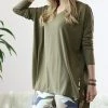 42POPS | Dusty Olive V-Neck Long-Sleeve Side-Slit Hi-Low Dolman Top - Women