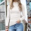 42POPS | Ivory Lettuce-Hem Mock Neck Long-Sleeve Top - Women