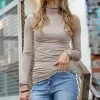 42POPS | Ash Mocha Lettuce-Hem Mock Neck Long-Sleeve Top - Women