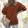 42POPS | Dark Rust Over-Sized Front-Seam Hi-Low Crewneck Sweatshirt - Women