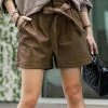 42POPS | Americano Faux Leather Tie-Waist Pocket Paper-Bag Shorts - Women