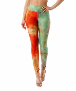 42POPS | Red & Green Abstract Waffle-Rib High-Waist Shaping Leggings - Women