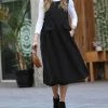 42POPS | Black Corduroy Square Neck Sleeveless Pocket Midi Dress - Women