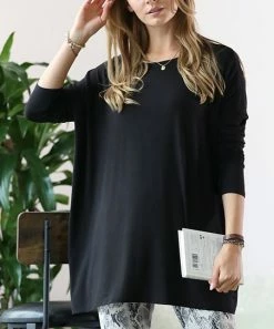 42POPS | Black Dolman Long-Sleeve Tunic - Women