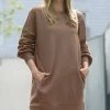 42POPS | Mocha Over-Sized Crewneck Pocket Sweatshirt - Women