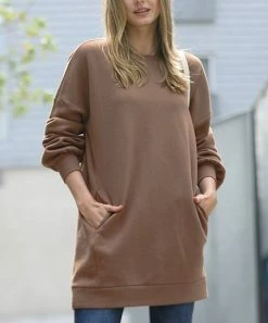 42POPS | Mocha Over-Sized Crewneck Pocket Sweatshirt - Women