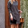 42POPS | Ash Gray Corduroy Boatneck Long-Sleeve Pocket Shift Dress - Women