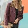 42POPS | Dark Burgundy Notch-Lapel Pocket Moto Jacket - Women