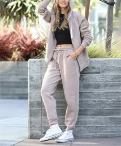 42POPS | Ash Mocha Pocket Zip-Up Hoodie & Pocket Joggers - Women