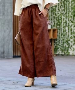 42POPS | Dark Rust Corduroy Pocket Wide-Leg Pants - Women