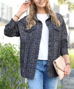 42POPS | Black Melange Pocket Shacket - Women