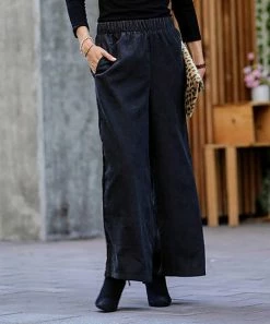 42POPS | Black Corduroy Pocket Wide-Leg Pants - Women