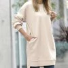 42POPS | Sand Beige Relaxed-Fit Crewneck Longline Pocket Sweatshirt - Women