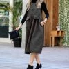 42POPS | Ash Gray Corduroy Square Neck Sleeveless Pocket Midi Dress - Women
