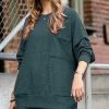 42POPS | Hunter Green Brushed Melange Crewneck Hi-Low Pocket Sweatshirt - Women