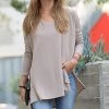 42POPS | Ash Mocha V-Neck Long-Sleeve Side-Slit Hi-Low Dolman Top - Women