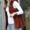 42POPS | Dark Rust Drawstring-Waist Pocket Zip-Up Hooded Vest - Women