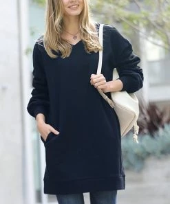 42POPS | Navy V-Neck Pocket Sweatshirt Dress - Women