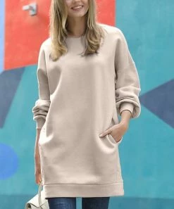 42POPS | Ash Mocha Over-Sized Crewneck Pocket Sweatshirt - Women