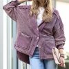 42POPS | Eggplant Shawl-Collar Pocket Button-Up Jacket - Women
