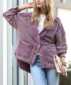 42POPS | Eggplant Shawl-Collar Pocket Button-Up Jacket - Women