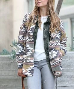 42POPS | Olive Geometric Pocket Oversize Shacket - Women