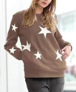 42POPS | Mocha & Ivory Star Round-Neck Pocket Sweatshirt - Women