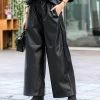 42POPS | Black Faux Leather Pocket Wide-Leg Pants - Women